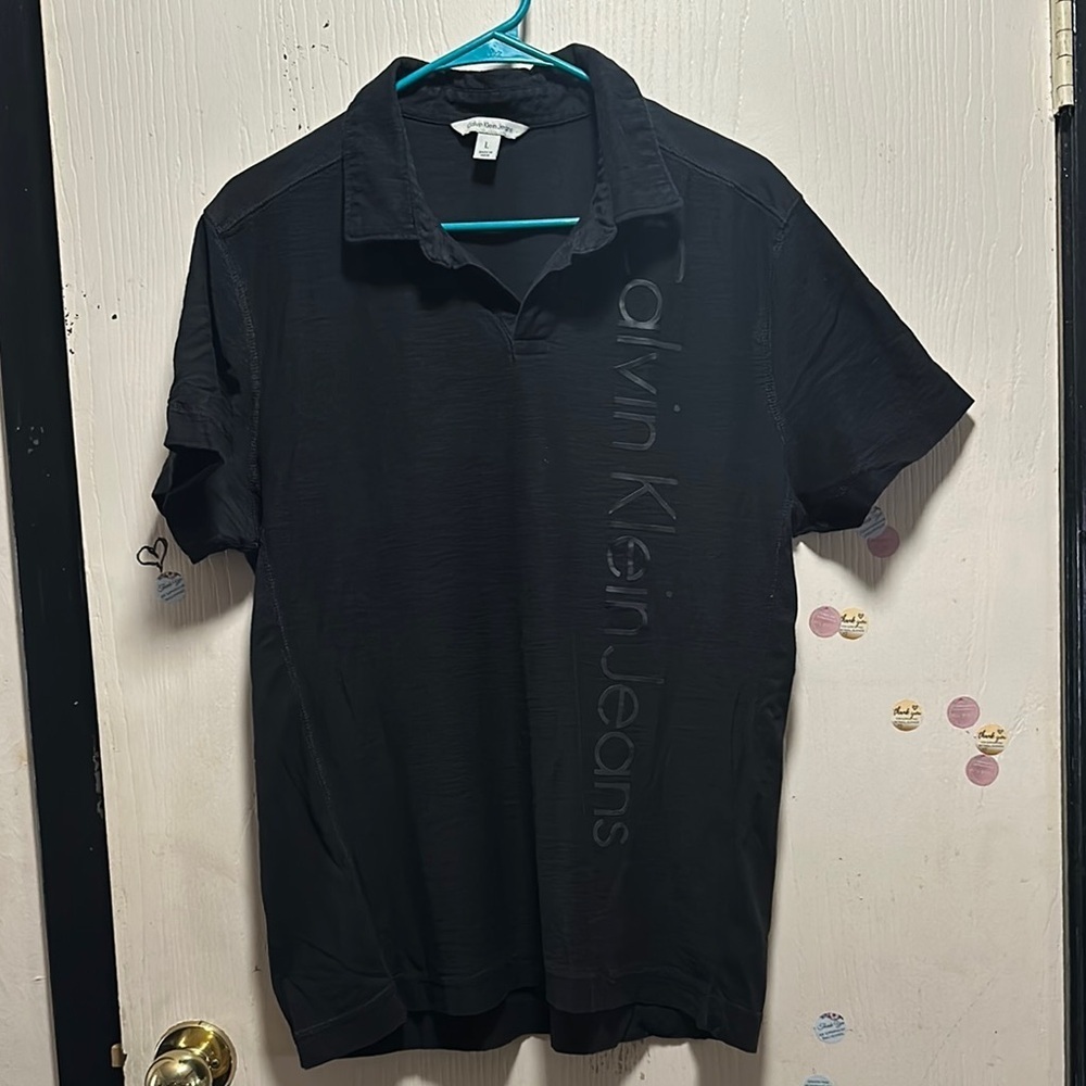 Calvin Klein Jeans Men's Black Polo Shirt Size L - Classic Casual Style